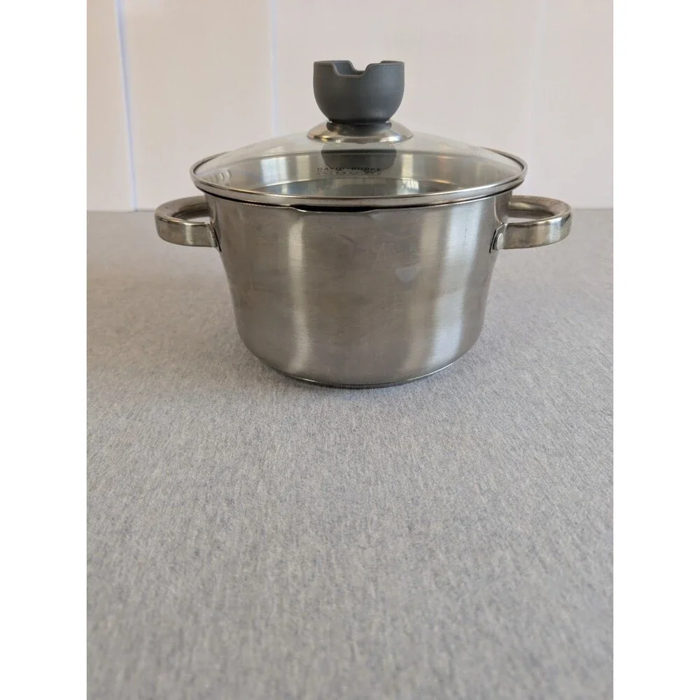 David Burke Gourmet Pro Stainless Steel Stockpot 3.3 Qt Glass Lid Double Handle